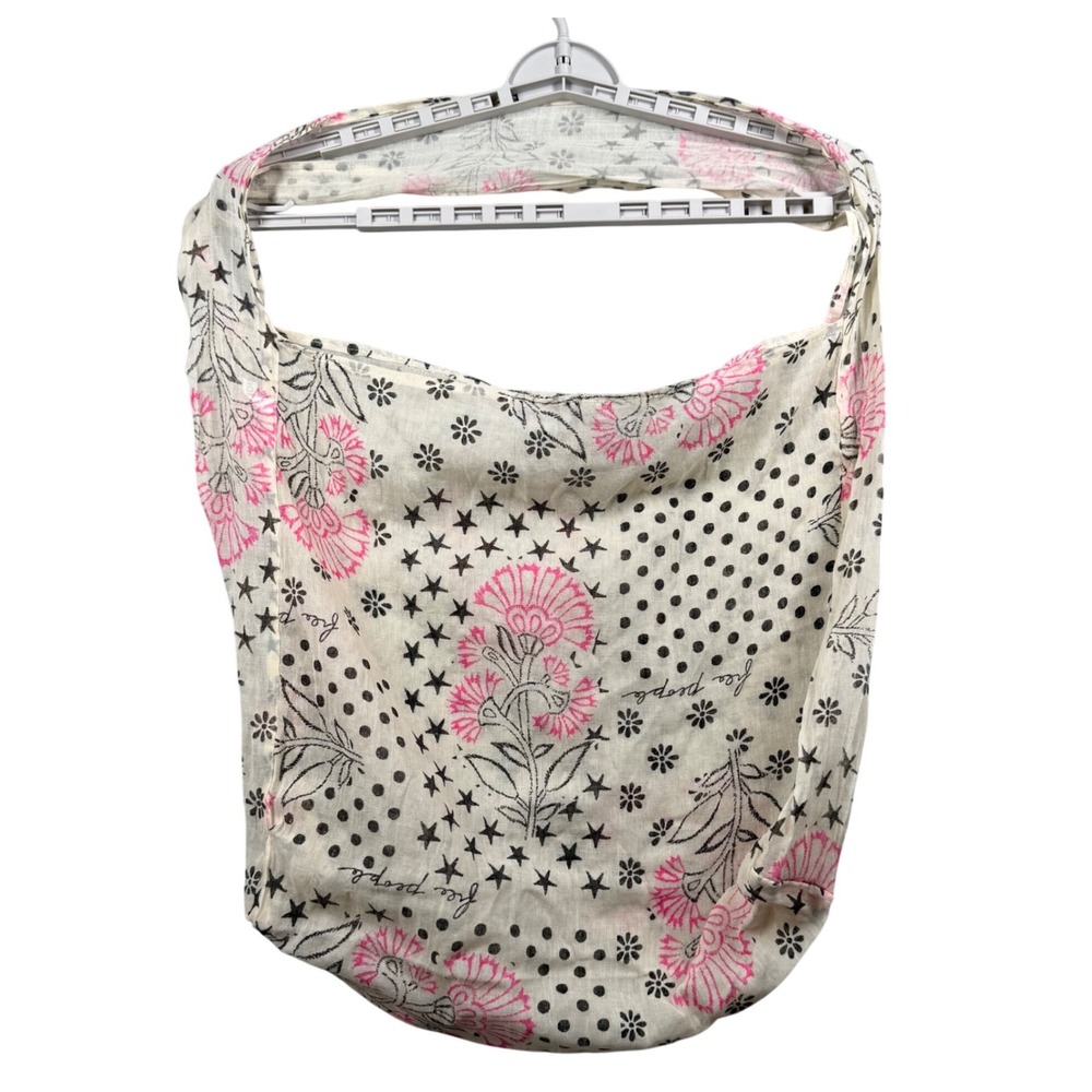 Free People White Pink Floral Star Polka Dot‎ Lightweight Scarf Bag Reusable